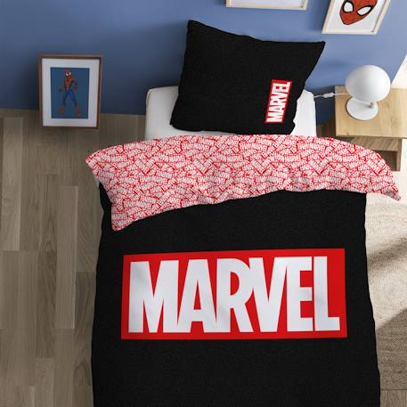 Parure de lit imprimée 100% coton, marvel home identity Noir, rouge 1 - vertbaudet enfant 