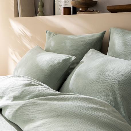 Parure de lit unie en coton, gaze de coton Blanc+Bleu horizon+Caramel+Chocolat+Lichen+Naturel+Terre cuite 23 - vertbaudet enfant 