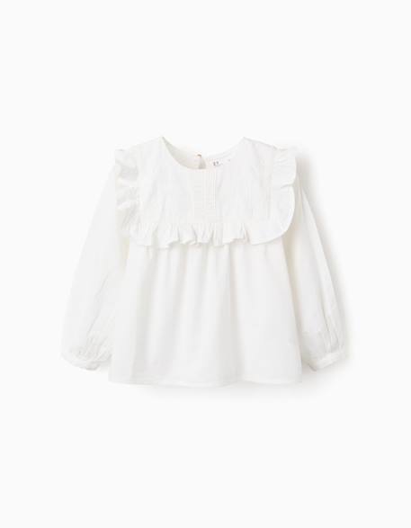 Chemisier en coton avec volants et broderies Blanc 1 - vertbaudet enfant 