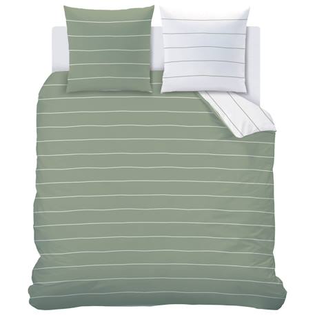 Parure de lit imprimée 100% coton, stripes Grège+Lichen 11 - vertbaudet enfant 