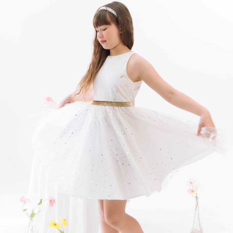 Robe demoiselle d'honneur  avec noeud hepburn Blanc doré+Blanc paillettes dorées 6 - vertbaudet enfant 