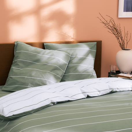 Parure de lit imprimée 100% coton, stripes Grège+Lichen 8 - vertbaudet enfant 
