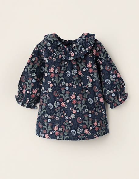 Robe Bébé En Velours Côtelé Vertbaudet - Col Rond, Dentelle, Manches Longues Élastiquées - 100% Coton
