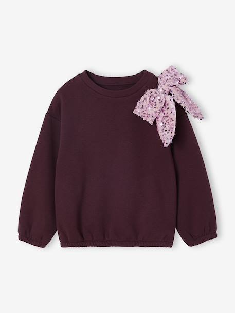 Sweat fille noeud en sequins prune 1 - vertbaudet enfant 