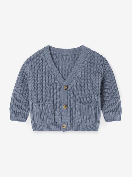 Gilet bébé col V en maille grosse jauge bleu grisé+gris ardoise 1 - vertbaudet enfant 