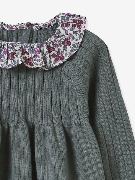 Robe en tricot col en tissu Liberty bébé olive 3 - vertbaudet enfant 