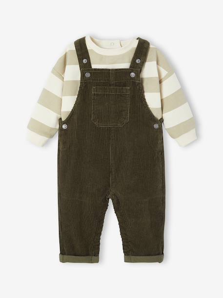 Ensemble bébé sweat-shirt + salopette kaki 1 - vertbaudet enfant 