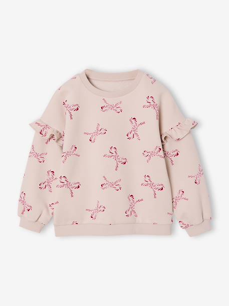 Sweat fille noël coeurs pailletés manches volantées écru+rose poudré 2 - vertbaudet enfant 