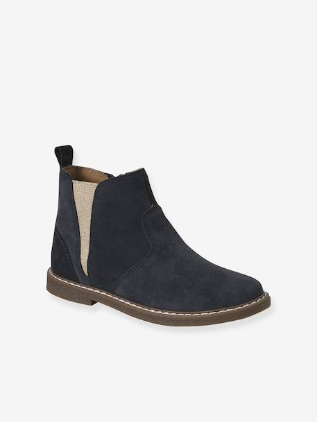 Boots enfant fille cuir élastiquées marine 1 - vertbaudet enfant 