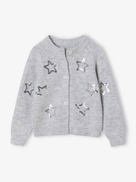 Gilet fille noël étoiles en sequins gris chiné 1 - vertbaudet enfant 