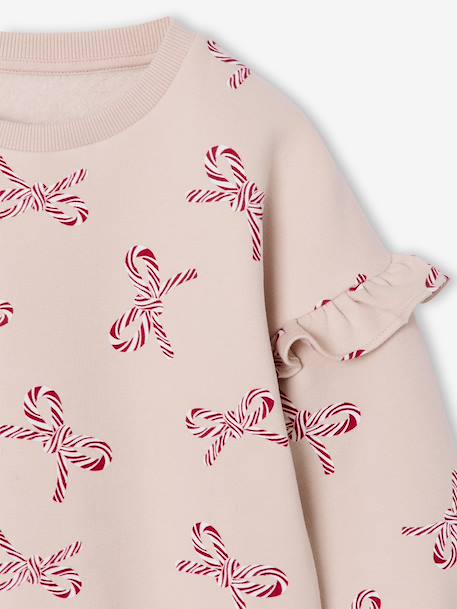 Sweat fille noël coeurs pailletés manches volantées écru+rose poudré 4 - vertbaudet enfant 