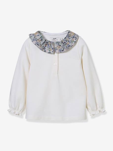 T-shirt col en tissu Liberty bébé coton biologique rose 1 - vertbaudet enfant 