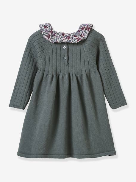 Robe en tricot col en tissu Liberty bébé olive 2 - vertbaudet enfant 