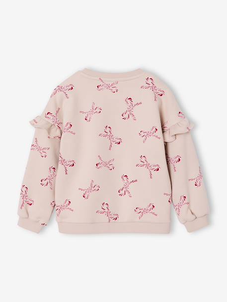 Sweat fille noël coeurs pailletés manches volantées écru+rose poudré 3 - vertbaudet enfant 