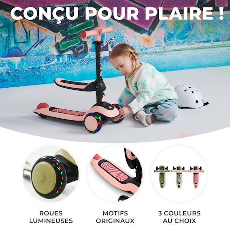 Trottinette 2 en 1 Kinderkraft HALLEY 2 avec Siège Réglable, Direction par Inclinaison, Roues LED et Guidon Ajustable Green+Pink 9 - vertbaudet enfant 
