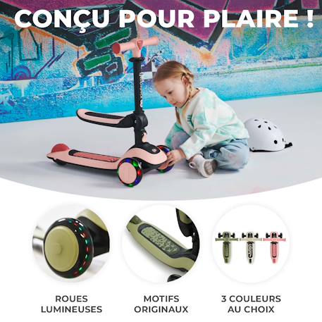 Trottinette 2 en 1 Kinderkraft HALLEY 2 avec Siège Réglable, Direction par Inclinaison, Roues LED et Guidon Ajustable Green+Pink 3 - vertbaudet enfant 