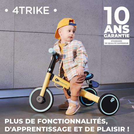 Tricycle Kinderkraft 4TRIKE Pliant 3 en 1 avec Draisienne, Tricycle à Pédales, Selle Réglable et Cadre Aluminium Grey+Honey 2 - vertbaudet enfant 