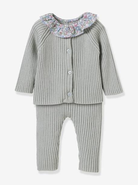 Ensemble en tricot bébé col en tissu Liberty rose 3 - vertbaudet enfant 