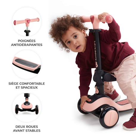 Trottinette 2 en 1 Kinderkraft HALLEY 2 avec Siège Réglable, Direction par Inclinaison, Roues LED et Guidon Ajustable Green+Pink 5 - vertbaudet enfant 