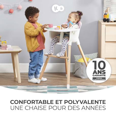 Chaise Haute Évolutive Kinderkraft SIENNA 2 en 1 avec Plateau Amovible, Harnais 5 Points et Repose-Pieds Confortable Grey+Pink 2 - vertbaudet enfant 