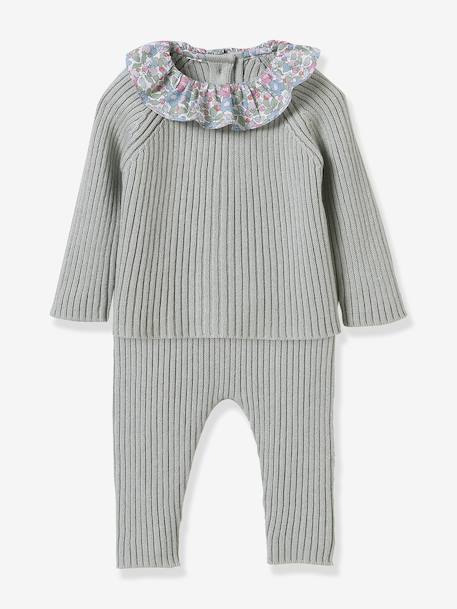 Ensemble en tricot bébé col en tissu Liberty rose 1 - vertbaudet enfant 