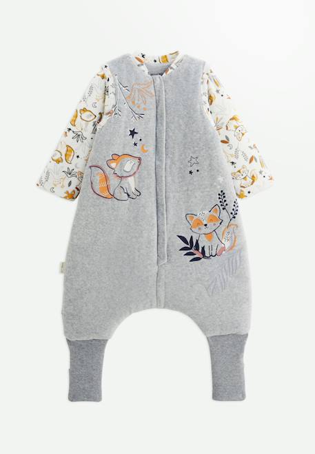 Turbulette d'hiver en velours avec pieds retroussables et manches amovibles petit loup Gris 1 - vertbaudet enfant 