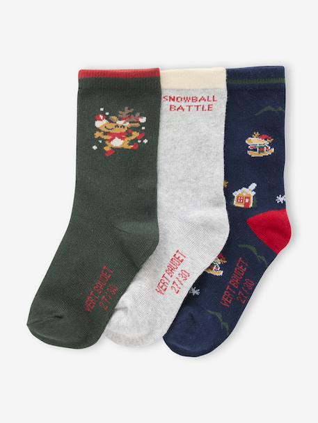 Coffret de 3 paires de chaussettes Noël gris chiné 2 - vertbaudet enfant 