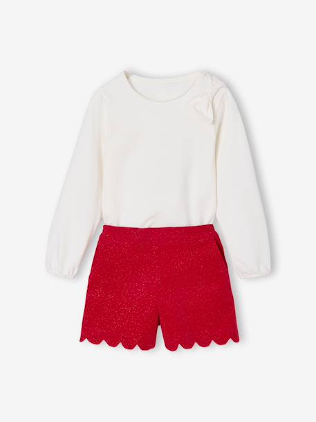 Ensemble fille noël t-shirt et short velours pailleté rouge 2 - vertbaudet enfant 