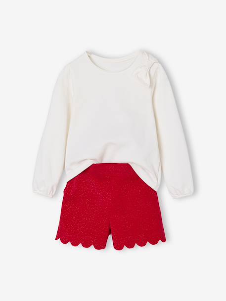 Ensemble fille noël t-shirt et short velours pailleté rouge 1 - vertbaudet enfant 