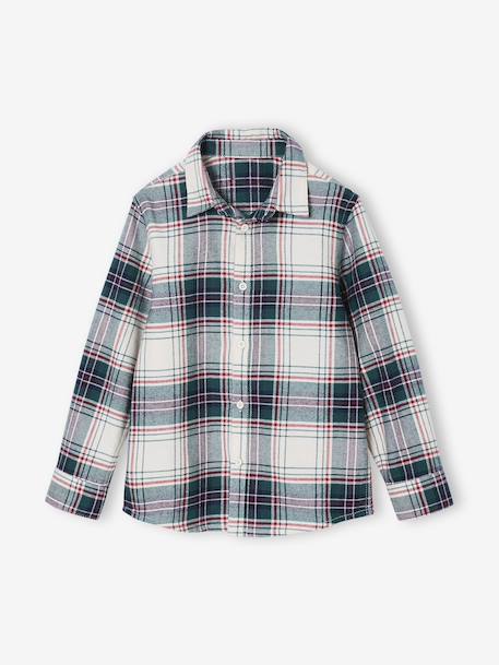 Chemise garçon noël en flanelle à carreaux carreaux blanc 1 - vertbaudet enfant 