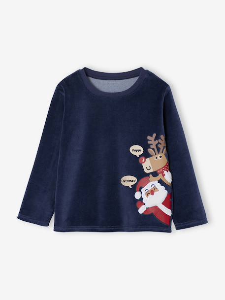 Pyjama velours Noël garçon haut imprimé bas rayé marine 2 - vertbaudet enfant 