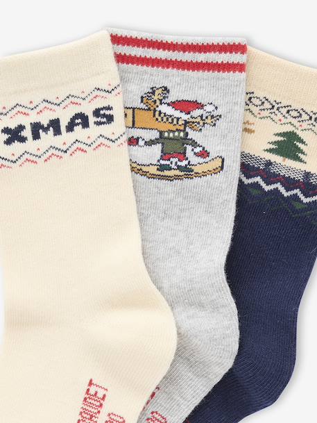 Coffret de 3 paires de chaussettes Noël garçon en maille bouclette écru 2 - vertbaudet enfant 