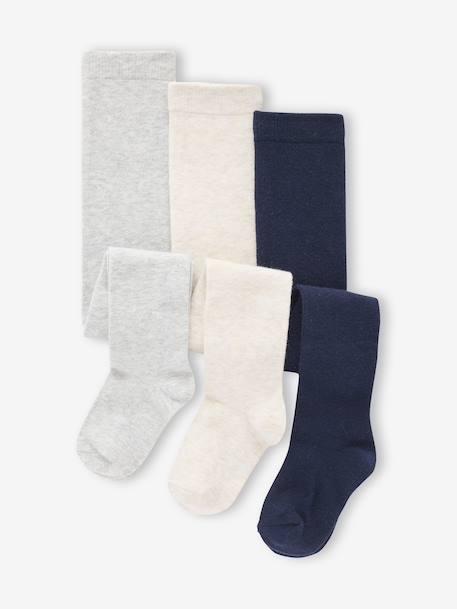 Lot de 3 collants bébé maille beige+Blanc/rose clair/gris chiné+écru+vieux rose 1 - vertbaudet enfant 
