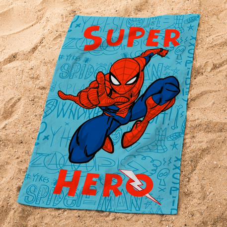 Serviette de bain et de plage imprimée 100% coton, spiderman home sketches Bleu/rouge 2 - vertbaudet enfant 