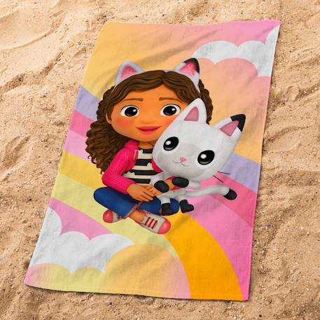 Serviette de bain et de plage imprimée 100% coton, gabby et la maison magique rainbow Rose 2 - vertbaudet enfant 