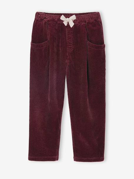 Pantalon fille velours forme loose bordeaux+Léopard+vieux rose 1 - vertbaudet enfant 