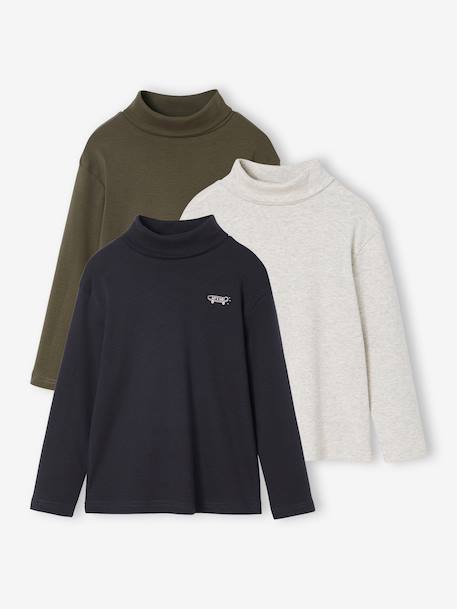 Lot de 3 sous-pulls garçon. kaki+LOT ARDOISE+LOT GRIS CLAIR CHINE 1 - vertbaudet enfant 