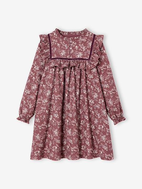 Robe fille flanelle imprimée fleurs prune 2 - vertbaudet enfant 
