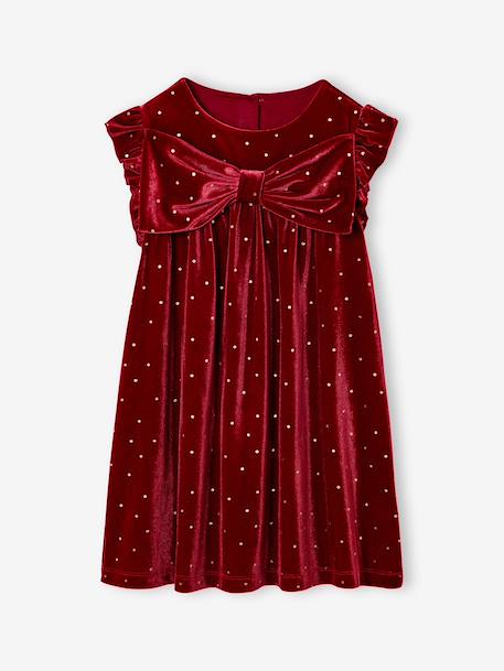 Robe fille noël à noeud velours lisse rouge 1 - vertbaudet enfant 