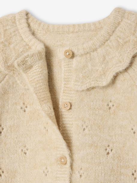 Gilet naissance en tricot maille fantaisie avec col volanté beige chiné 3 - vertbaudet enfant 