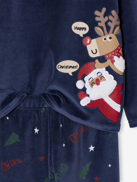 Pyjama velours Noël garçon haut imprimé bas rayé marine 4 - vertbaudet enfant 