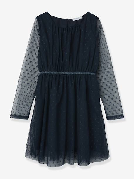 Robe de fête pour fille NKFVABOS NAME IT, tulle plumetis bleu foncé+bois de rose 1 - vertbaudet enfant 