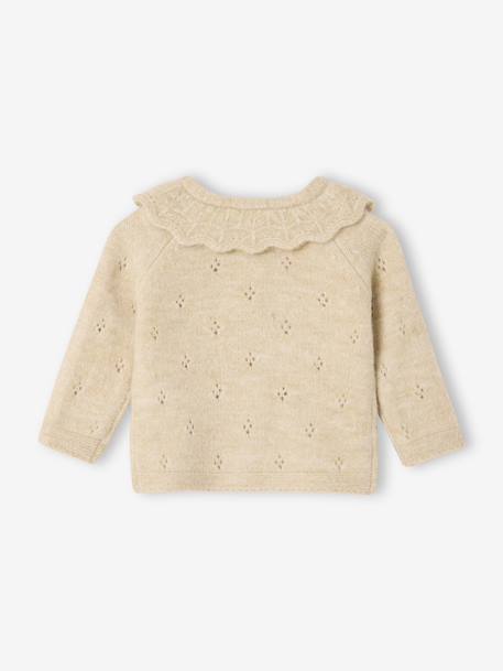 Gilet naissance en tricot maille fantaisie avec col volanté beige chiné 2 - vertbaudet enfant 