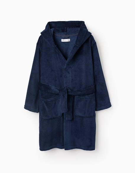 Peignoir en coraline avec capuche et ceinture Bleu foncé 1 - vertbaudet enfant 