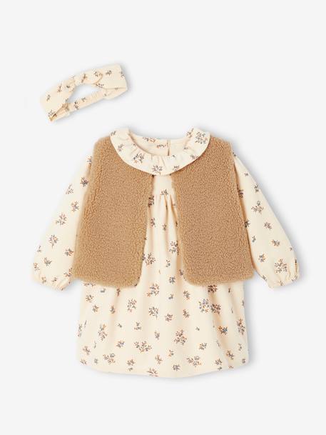Ensemble robe gilet bandeau bébé fille vanille+vieux rose 3 - vertbaudet enfant 