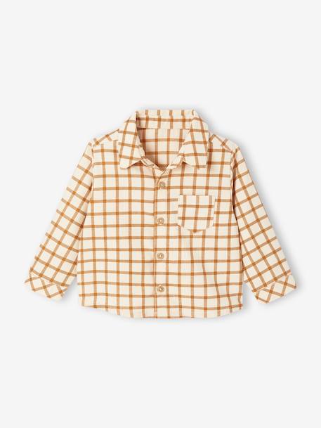 Chemise bébé vichy en velours caramel 2 - vertbaudet enfant 