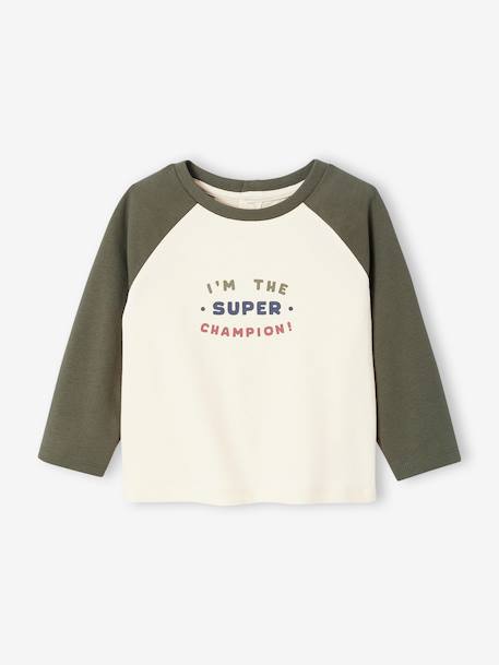 T-shirt bébé manches longues avec imprimé placé devant kaki+marine 1 - vertbaudet enfant 