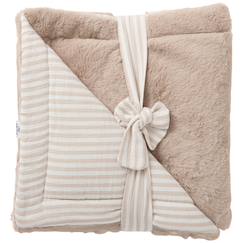Linge de maison et décoration-Linge de lit enfant-Couverture luxe fausse fourrure angora et gaze rayé vert de gris (70 x 100 cm)