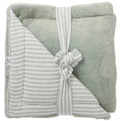 Linge de maison et décoration-Linge de lit enfant-Couverture luxe fausse fourrure angora et gaze rayé vert de gris (70 x 100 cm)