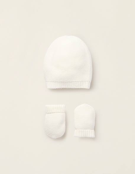 Ensemble bonnet + gants en maille Blanc 1 - vertbaudet enfant 